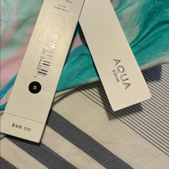 AQUA Swim Swirl Print Cutout One Piece Swimsuit Turq Multi Size small C44 - Picture 4 of 5